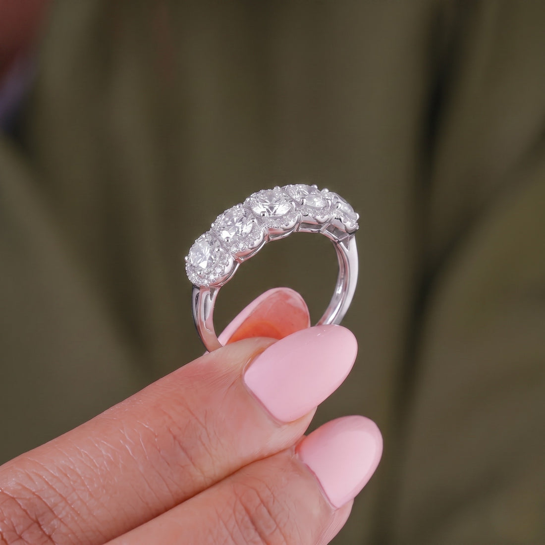 Round cut band with gift for woman.
