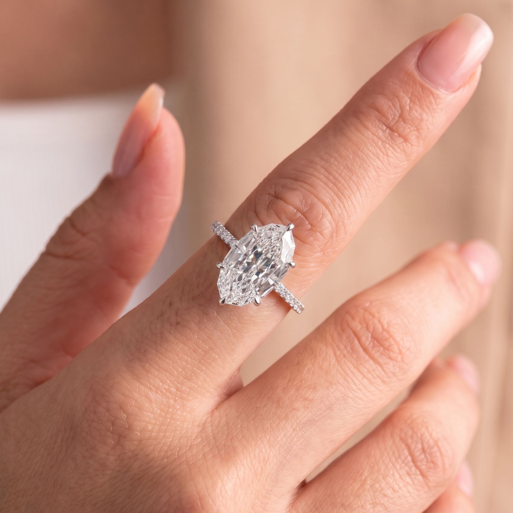Oval diamond engagement ring with Pave engagement ring.