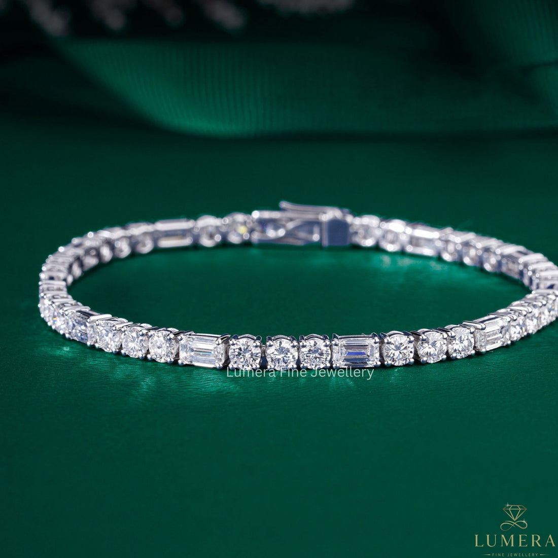 Emerald and Round Lab Grown Diamond Tennis Bracelet