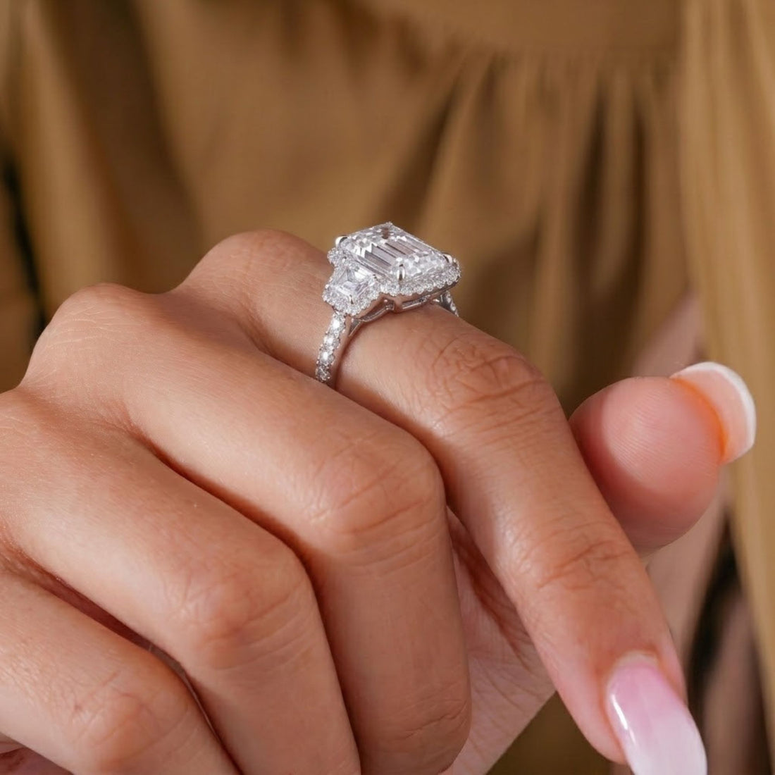 halo engagement ring with pave ring.
