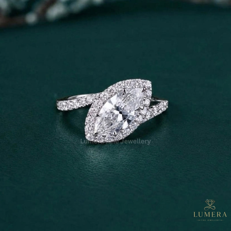 Bypass East West Marquise Diamond Engagement Ring