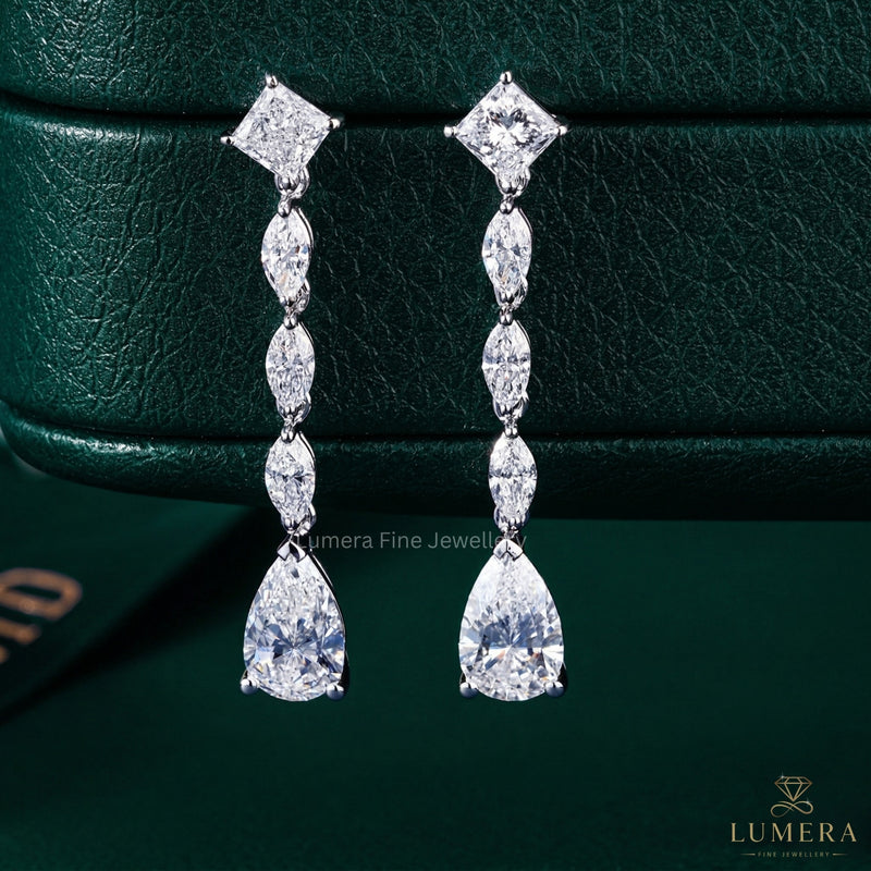 multi shape diamond earrings with princess diamond earrings.
