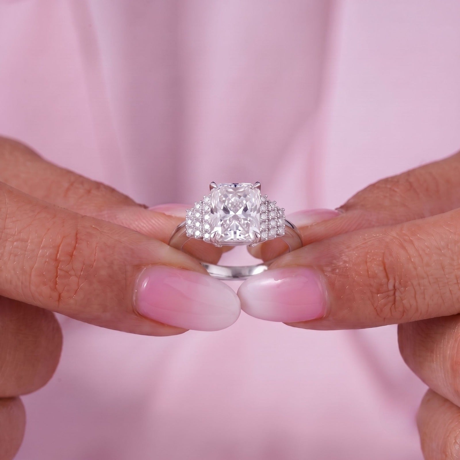 rectangle radiant cut diamond engagement ring.