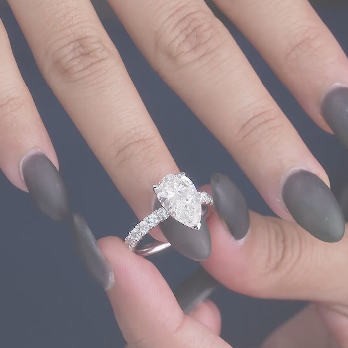 lumera diamond ring in pear engagement ring style.
