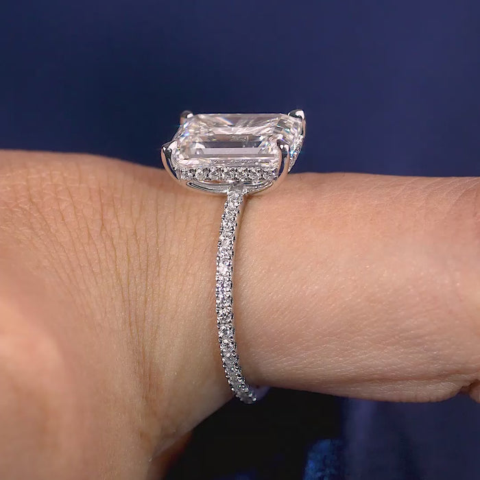 Hidden halo engagement ring with Pave diamond ring.