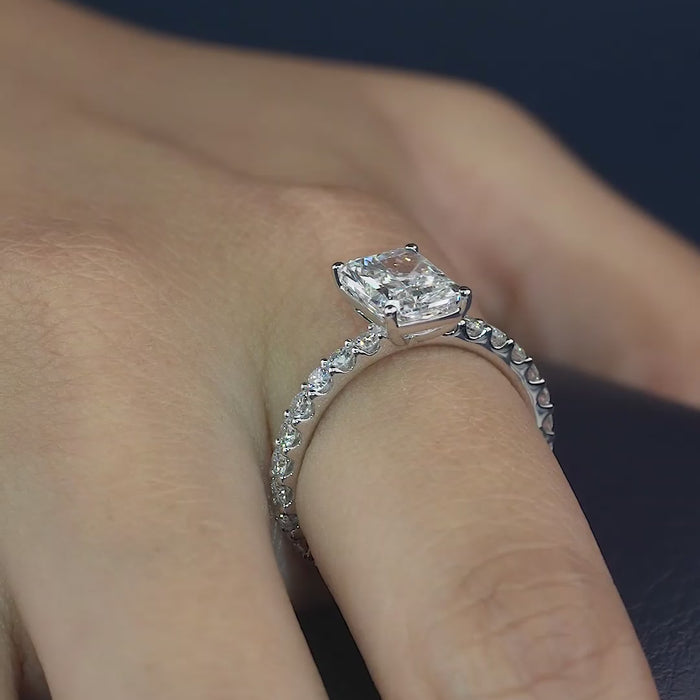 cushion cut diamond ring with anniversary ring style.
