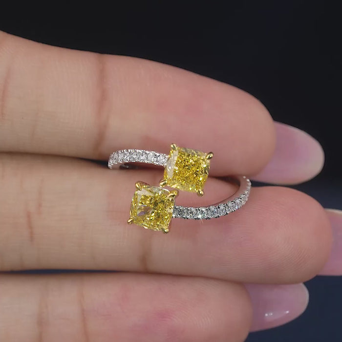 yellow diamond ring with bypass engagement ring.

