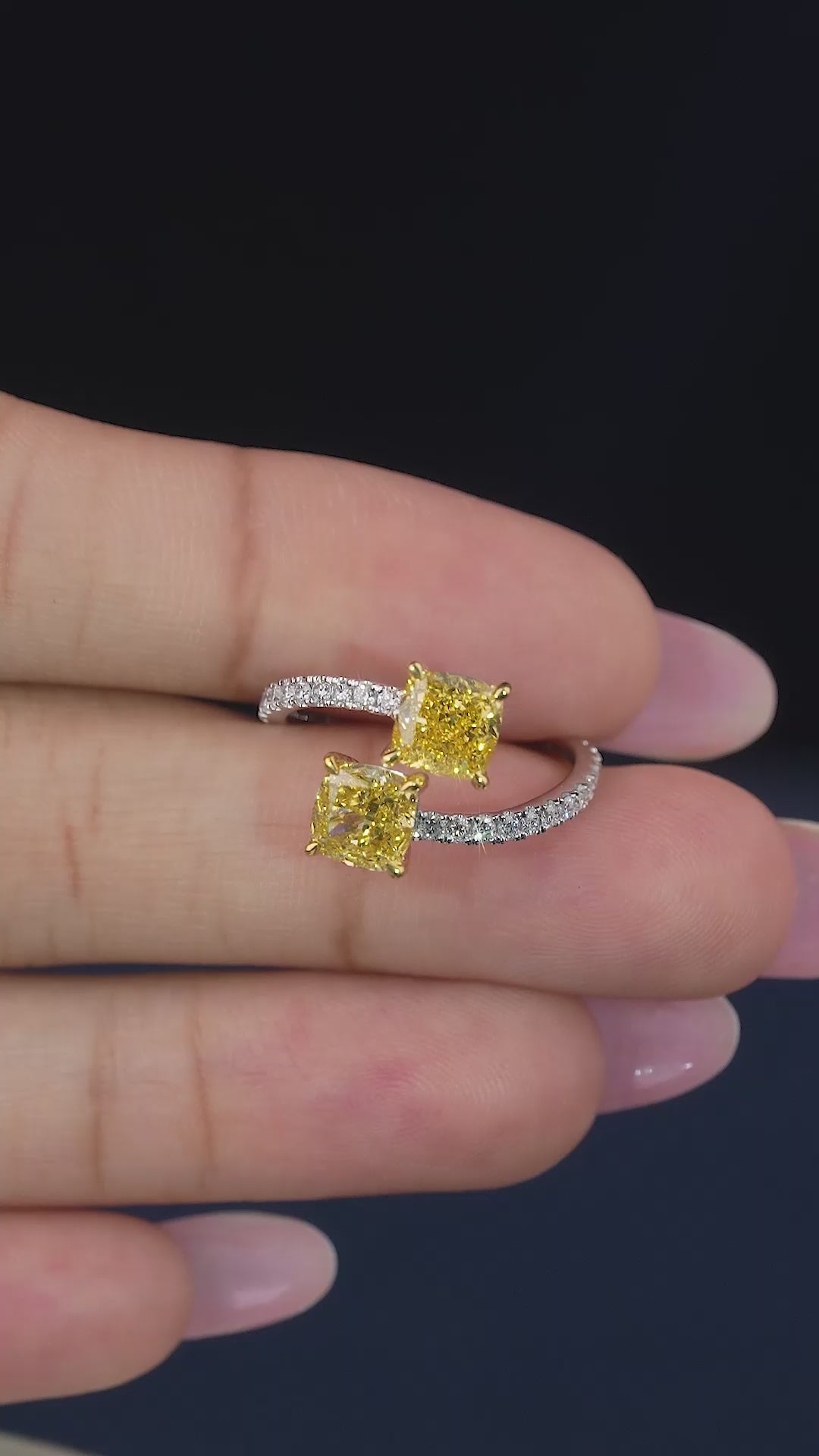 yellow diamond ring with bypass engagement ring.
