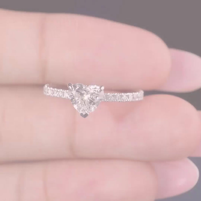 Heart Shaped Engagement Ring with pave setting band.
