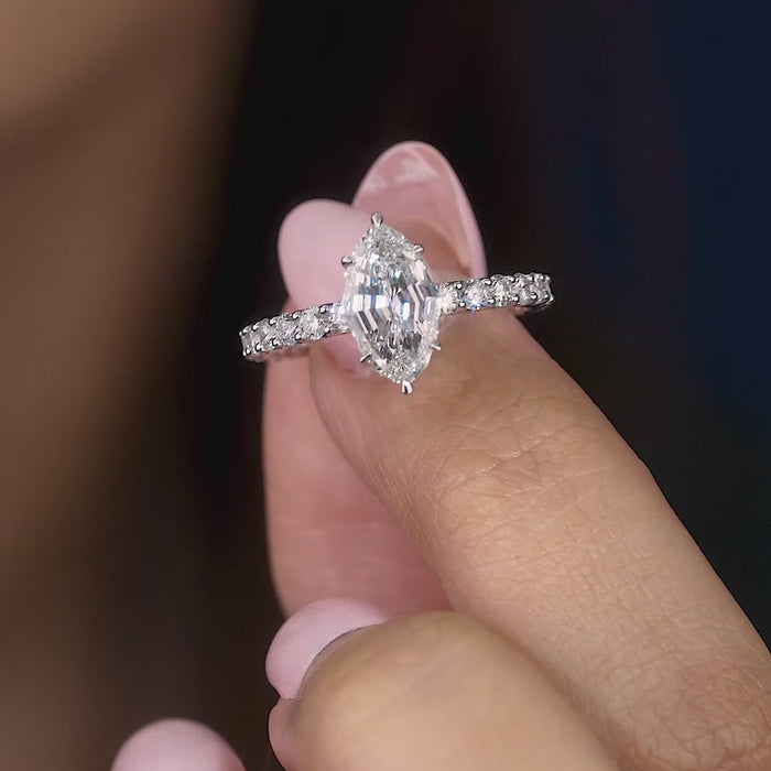 marquise cut engagement ring on aesthetic ring.
