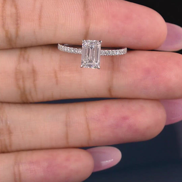 lumera diamond ring in emerald diamond engagement ring style.
