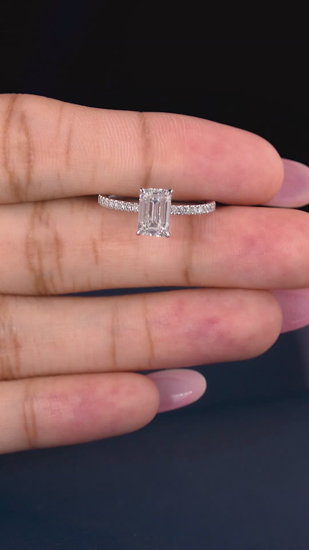 lumera diamond ring in emerald diamond engagement ring style.
