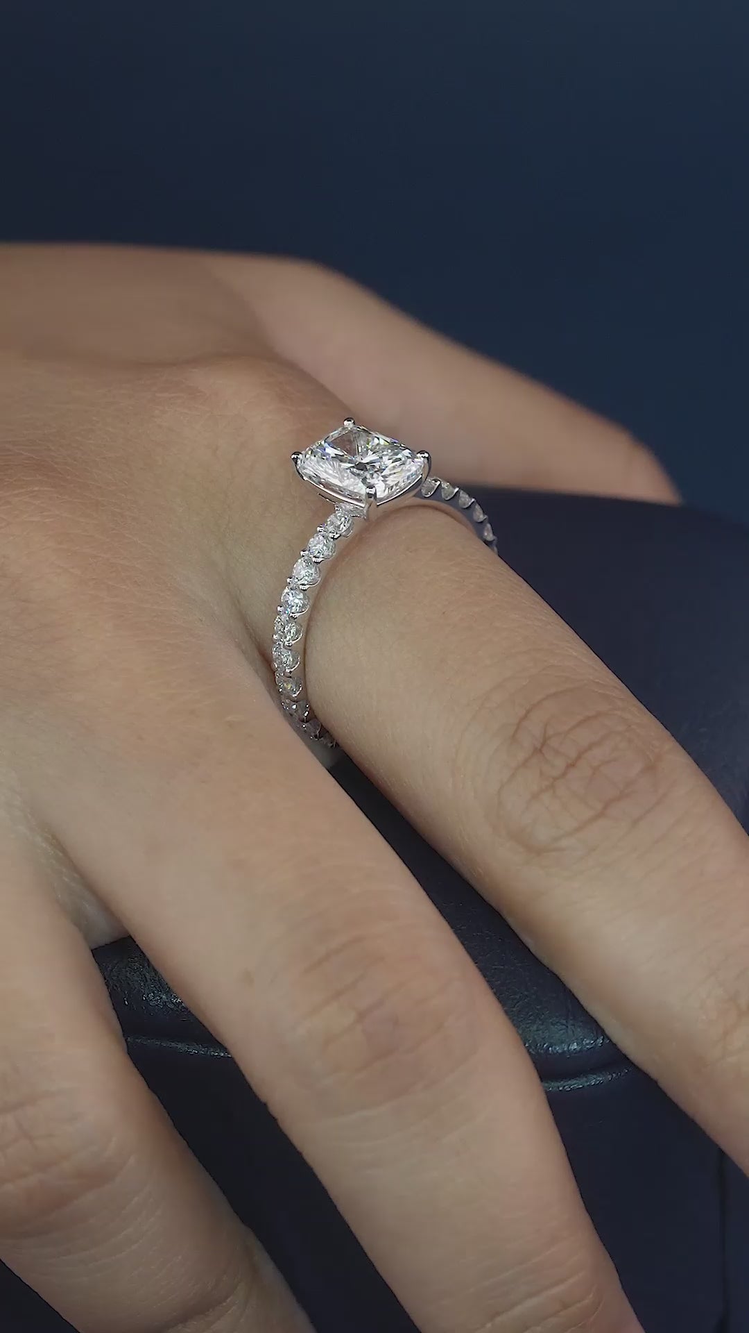lumera diamond ring with elongated cushion cut engagement ring.
