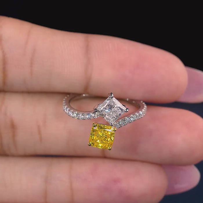 pave diamond ring with cushion engagement ring.
