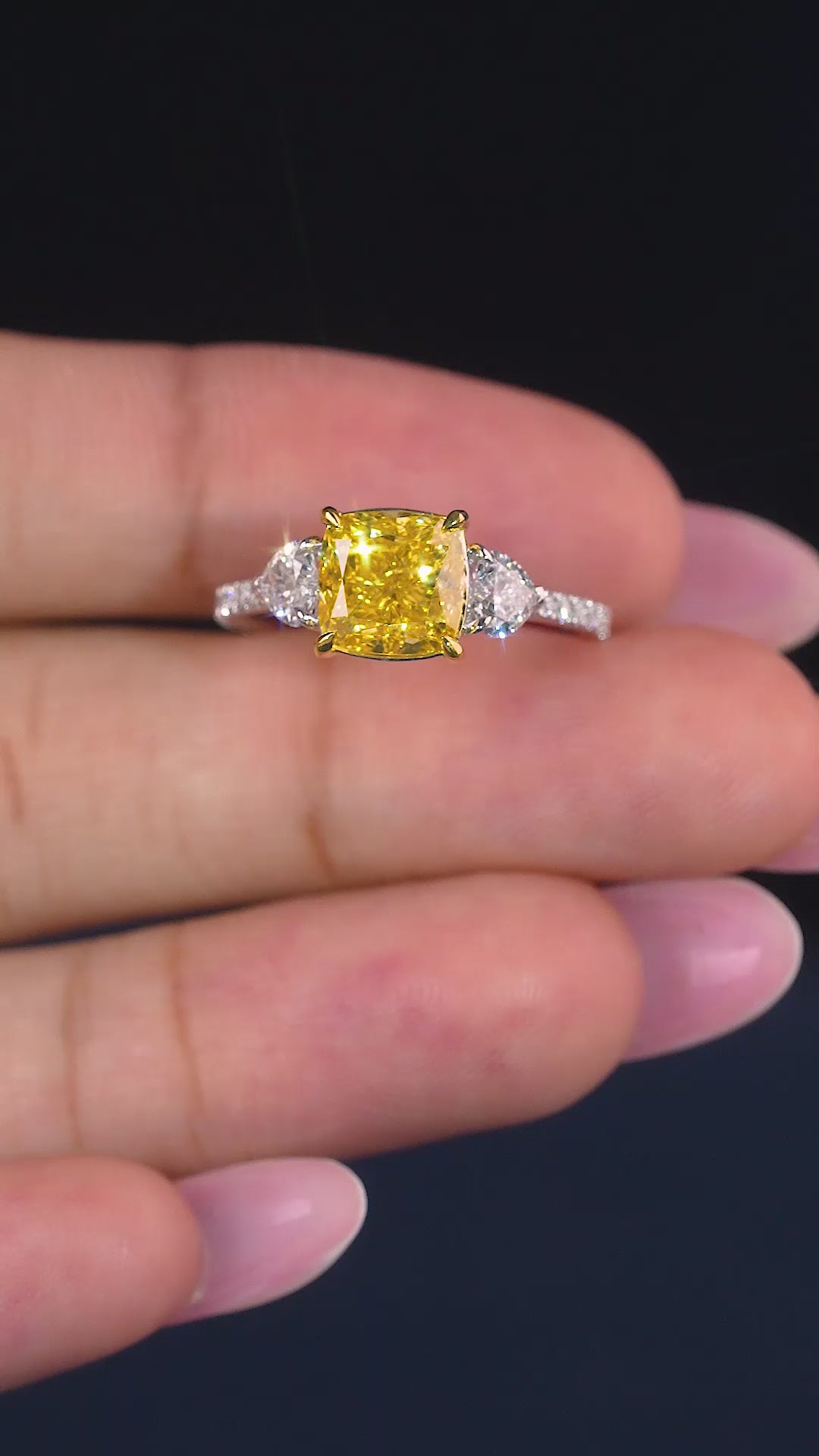 cushion diamond engagement ring on pave setting.
